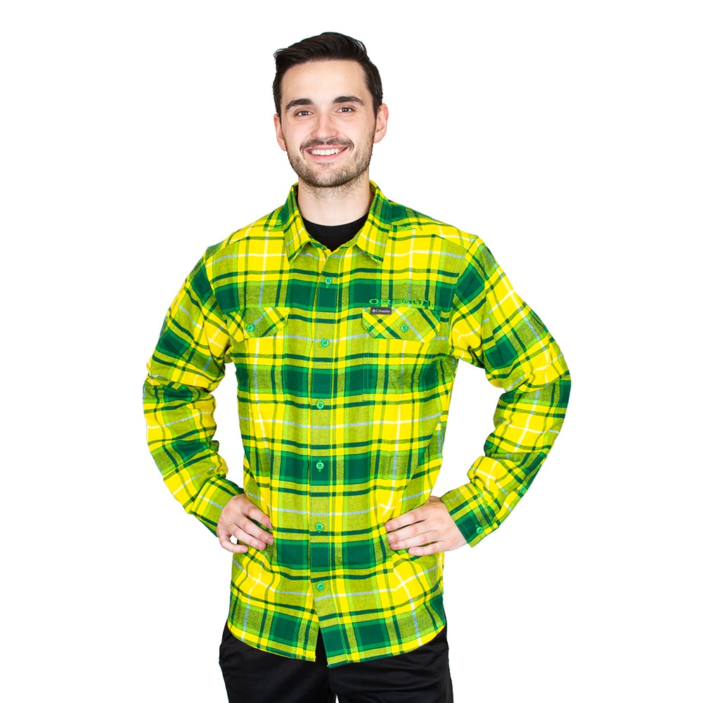 Ducks Spirit, Columbia, Green, Long Sleeve, Cotton, Men, Plaid, Flare Gun, Flannel, Shirt, 907006